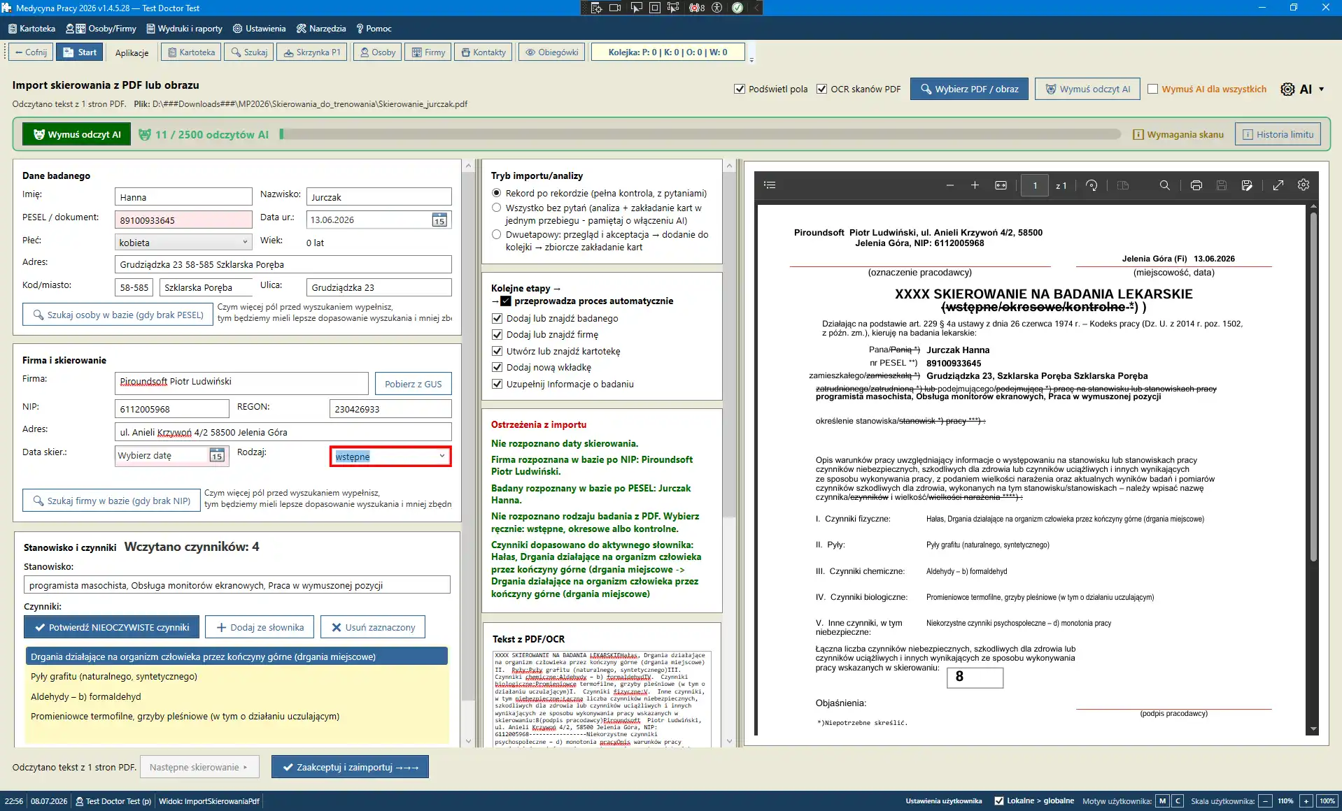 Import skierowania z PDF lub obrazu w programie Medycyna Pracy 2026